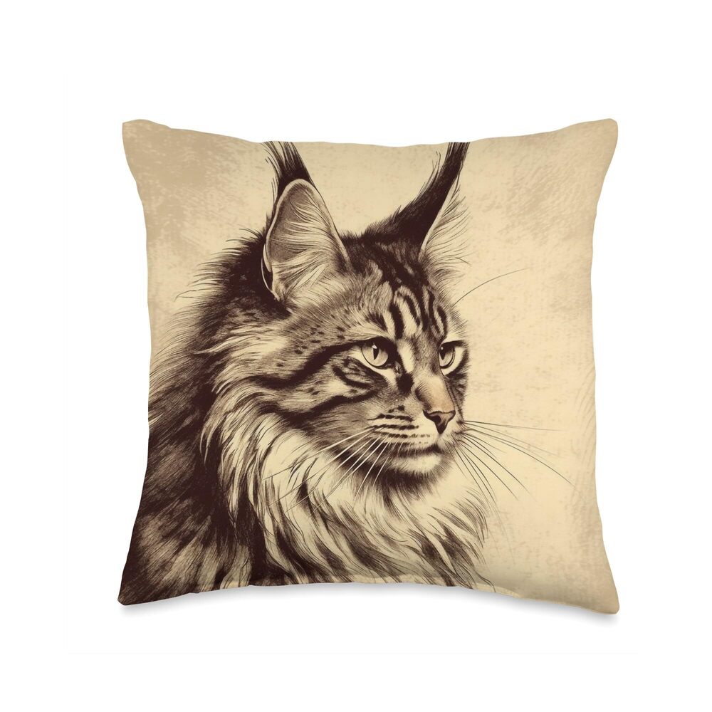 5897 Maine Coon Cat Lover Vintage Maine Coon Throw Pillow